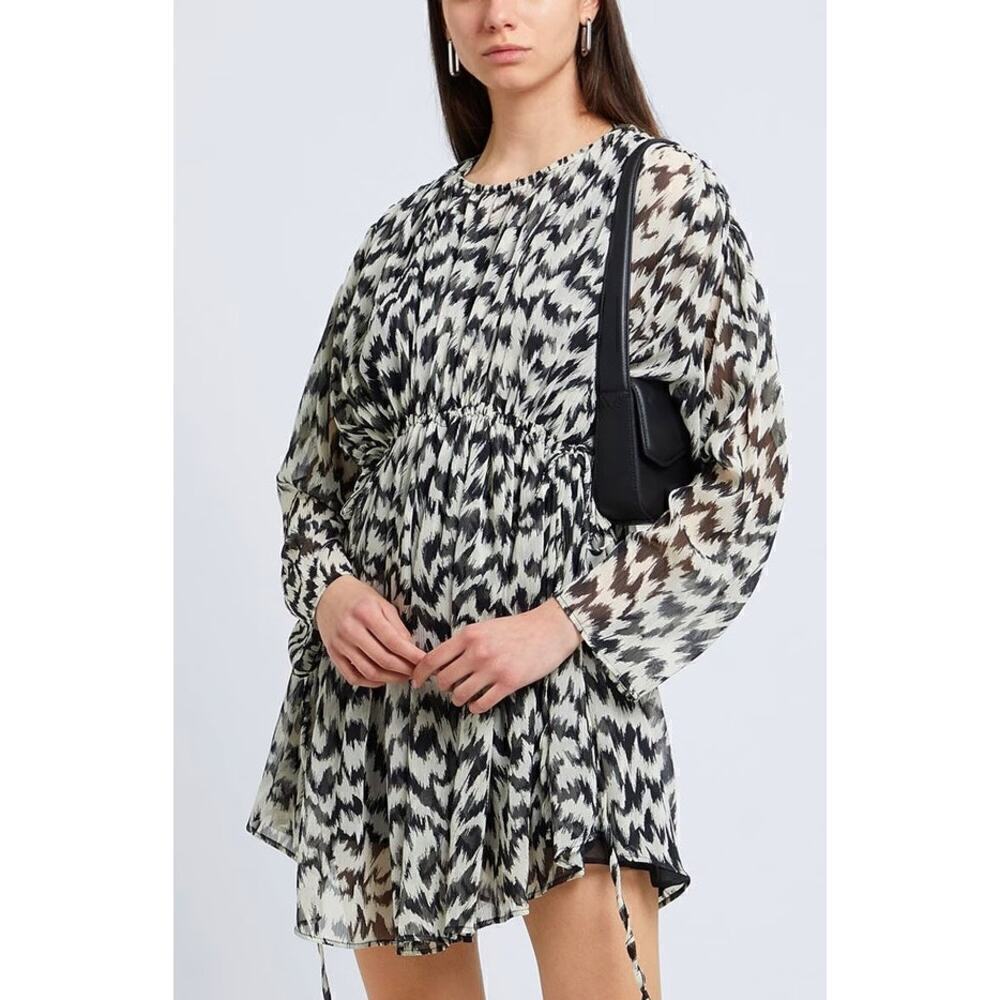 Topshop Gathered Channel Dress Waisted Printed Mini Mono NWT 4
